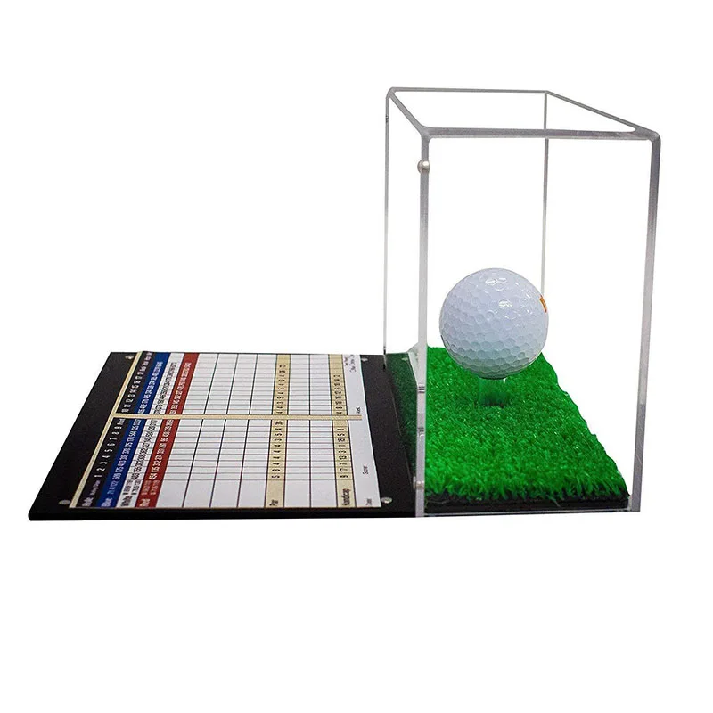 square perspex Golf Ball Display for Enthusiasts clear acrylic Golf Ball Display Case with Turf and Magnetic Card/Picture Slot