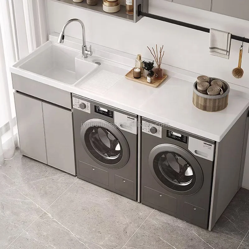Customized space aluminum balcony washing cabinet dryer combination washing pool basin with washboard integrated