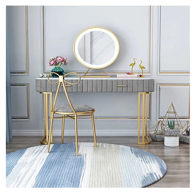 Design Nordic Luxury Style Make-up Dresser Table Set with Mirror and Chair Stool modern storage Dressing Table