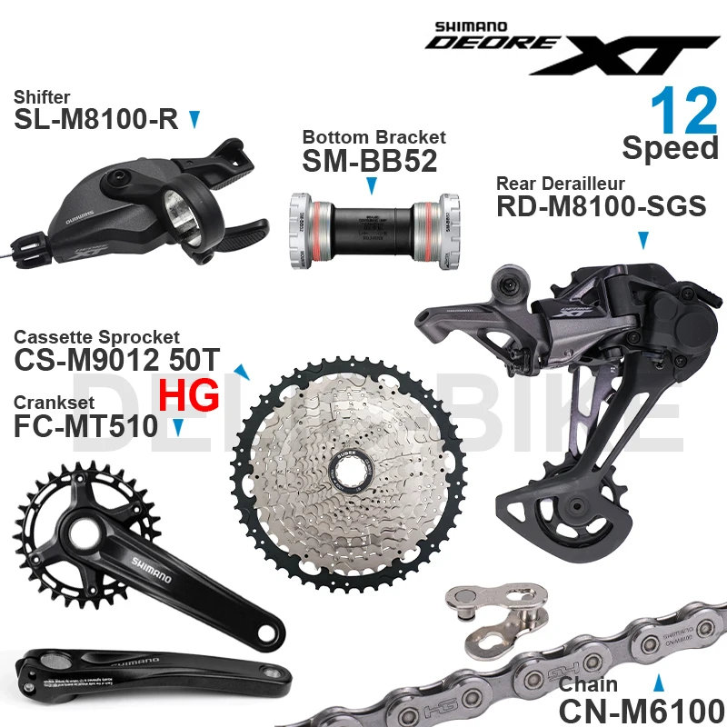 SHIMANO DEORE XT M8100 12 Speed Groupset with Shifter Rear Derailleur CRANKSET and Cassette Sprocket 50T/52T CN-M6100 Chain