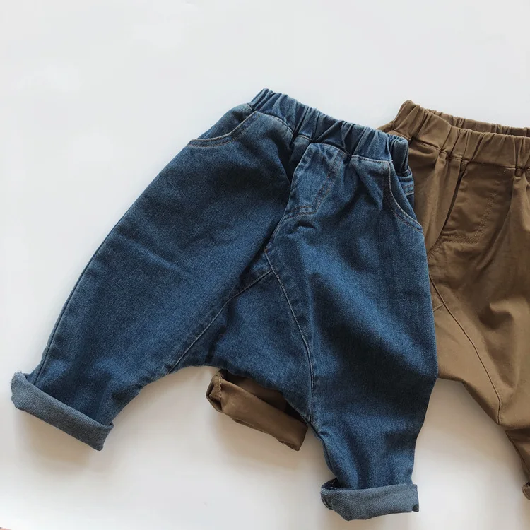 Fashion Casual Pants Kids Jeans Trousers Solid Color Waist Jeans For Kids Boys