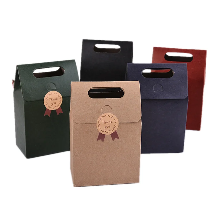 Custom Exquisite Kraft Brown Gift Packaging Bag Biscuits Fruit Nougat Snacks Bag with Handle