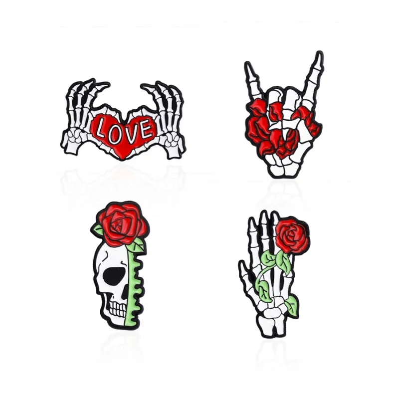 Gothic punk style fashional rose skull ename pins