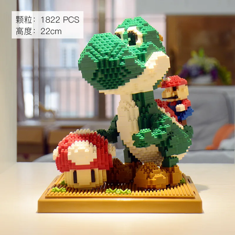 Cartoon Building Mini Blocks Set DIY Educational Assembly Toys Kids Princess Bowser Yoshi Mario Figures Plastic Model Toy Box
