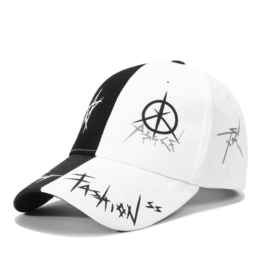 Black and White Colour Scheme Pentagram Graffiti Baseball Cap Fashion Trendy Curved Hat