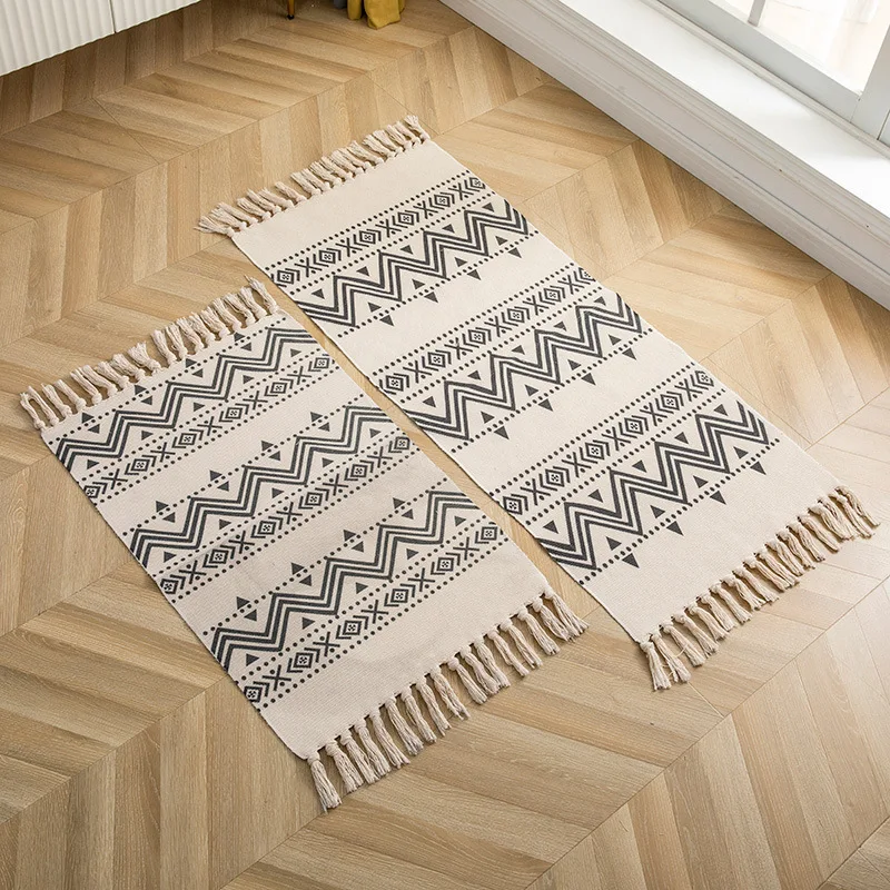 Nordic Style Retro Fringed Cotton And Linen Long carpet Living Room Sofa Coffee Table Floor Mat Bedroom Bed Side Mat