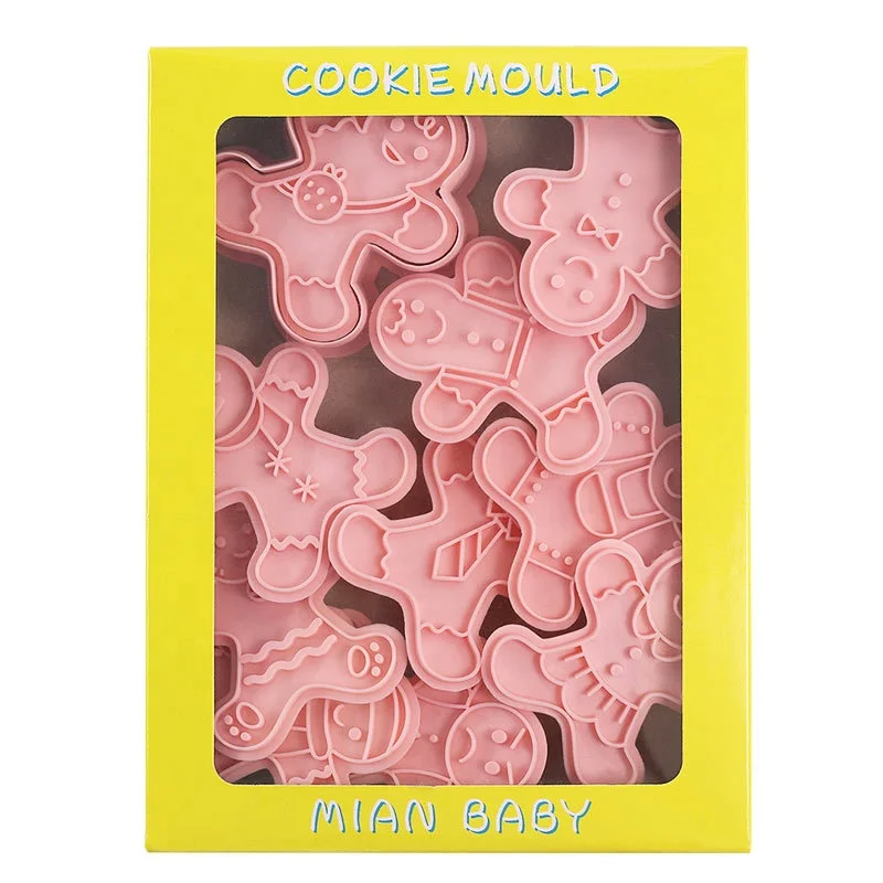 YJ Custom Christmas Gingerbread Man 10-Piece Set 3D Cookie Cutting Mold Disposable Food Grade Flipping Sugar Baking Tool