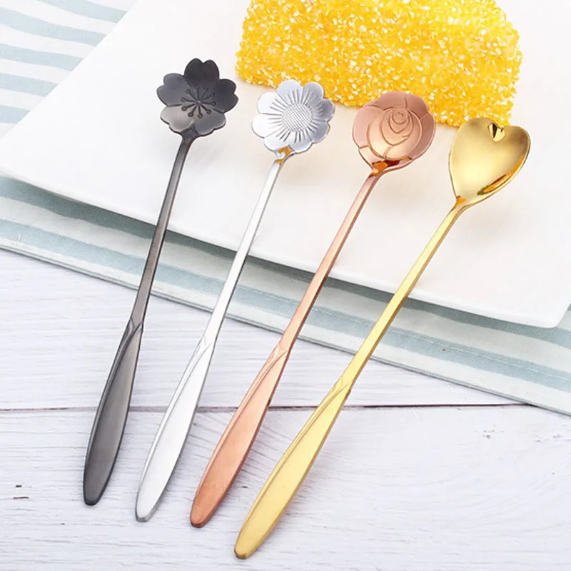 Factory supply wholesale luxury silver long metal stainless steel mixing tea spoon gift set