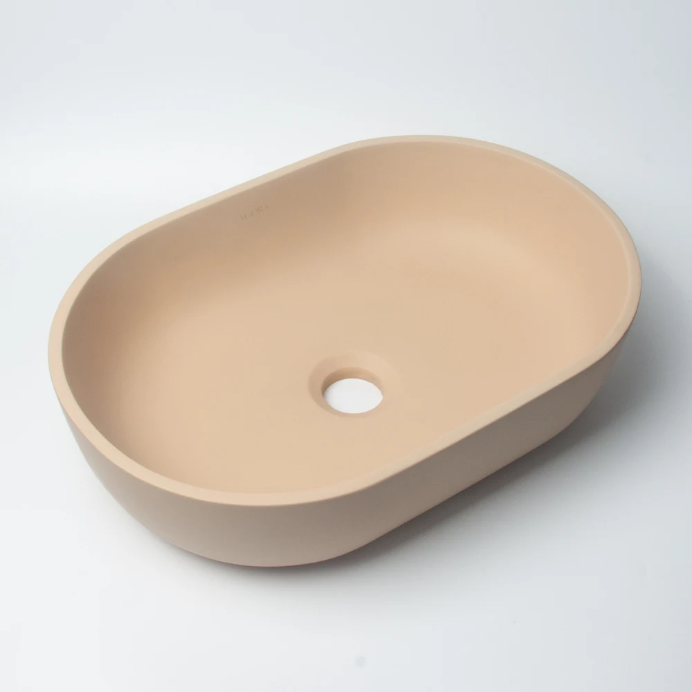 Concrete beige bathroom toilet wash basin sink countertop oval cement hand basin bathroom sink for hotel using vessel sink