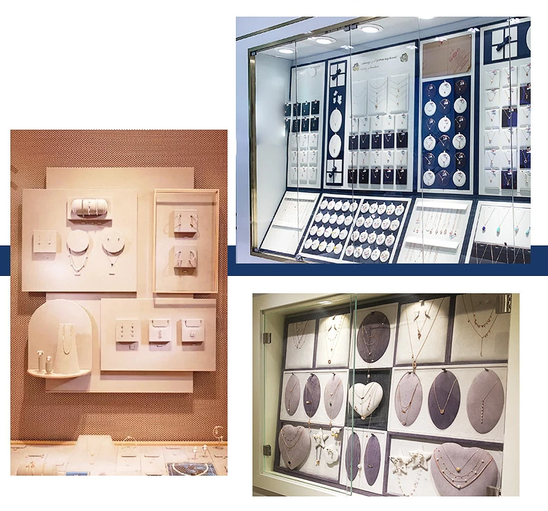 Modern leather jewelry store window accessory display design hanging wall jewelry organizer earring necklace set display prop