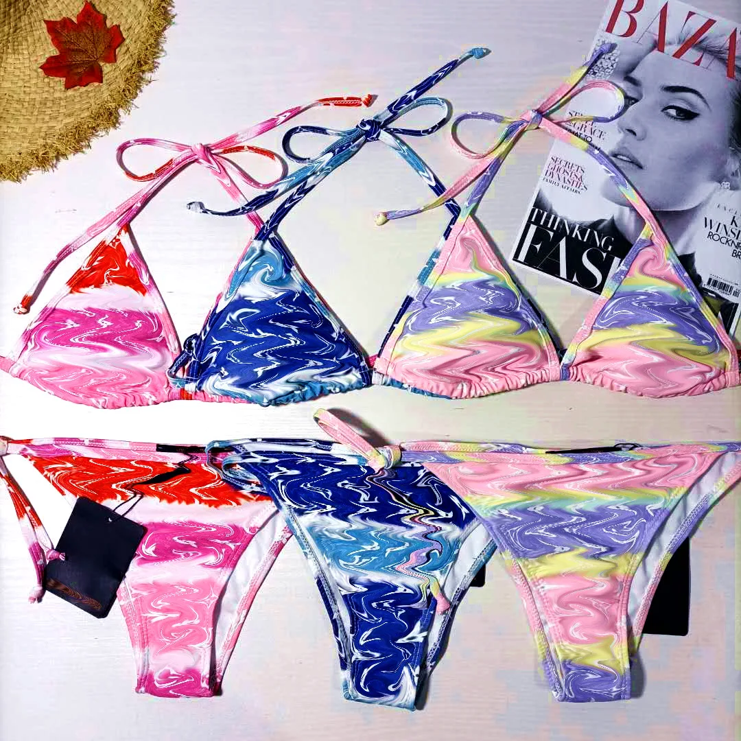 
3Colors Classical Triangle Top Brand Name Swimsuit Sexi Lady Designer Swimwear Bikini tie dye bikini set 
