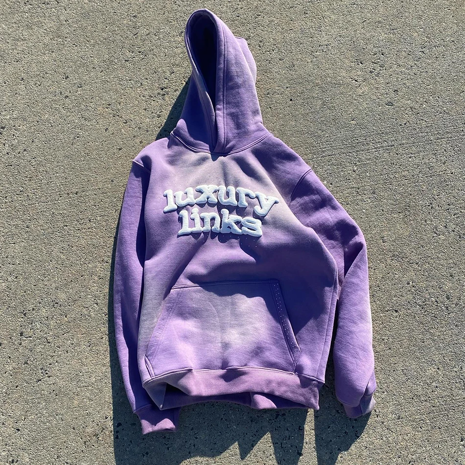 Dongguan City Streetwear Drop Shoulder Oversized Custom 3D Logo Puff Print Rhinestone Vintage Sun Faded Pullover Hoodie