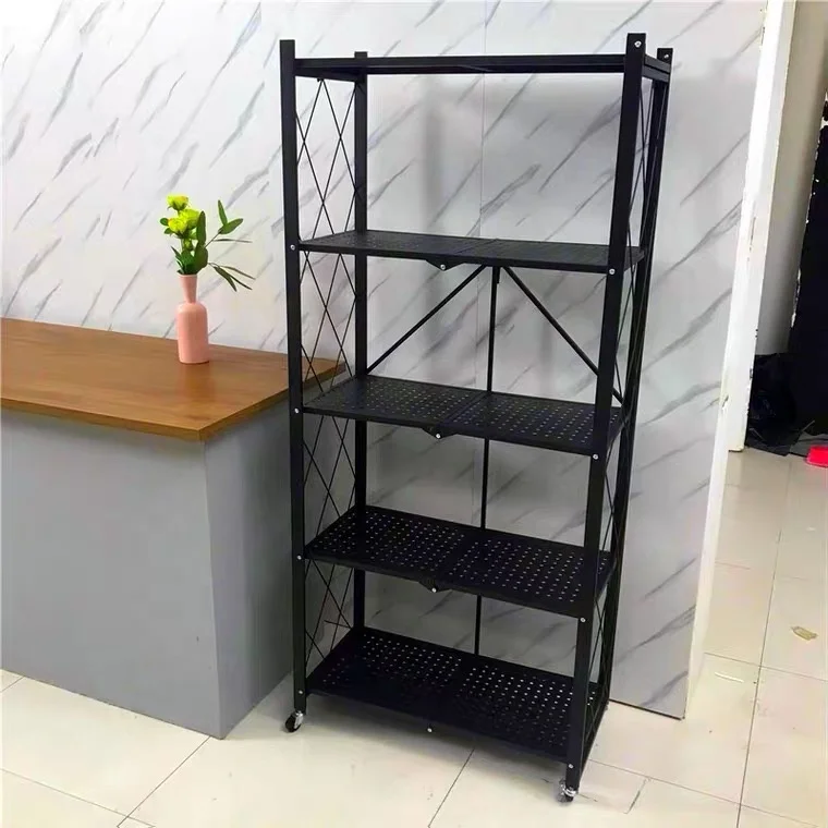 Kitchen Foldable Shelf Rack 3-Tier microwave oven Metal Folding Book Shelf White Display Shelves