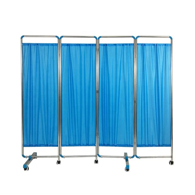 Hot selling sturdy fireproof medical stainless steel hospital ward folding screen with wheels for medical screens