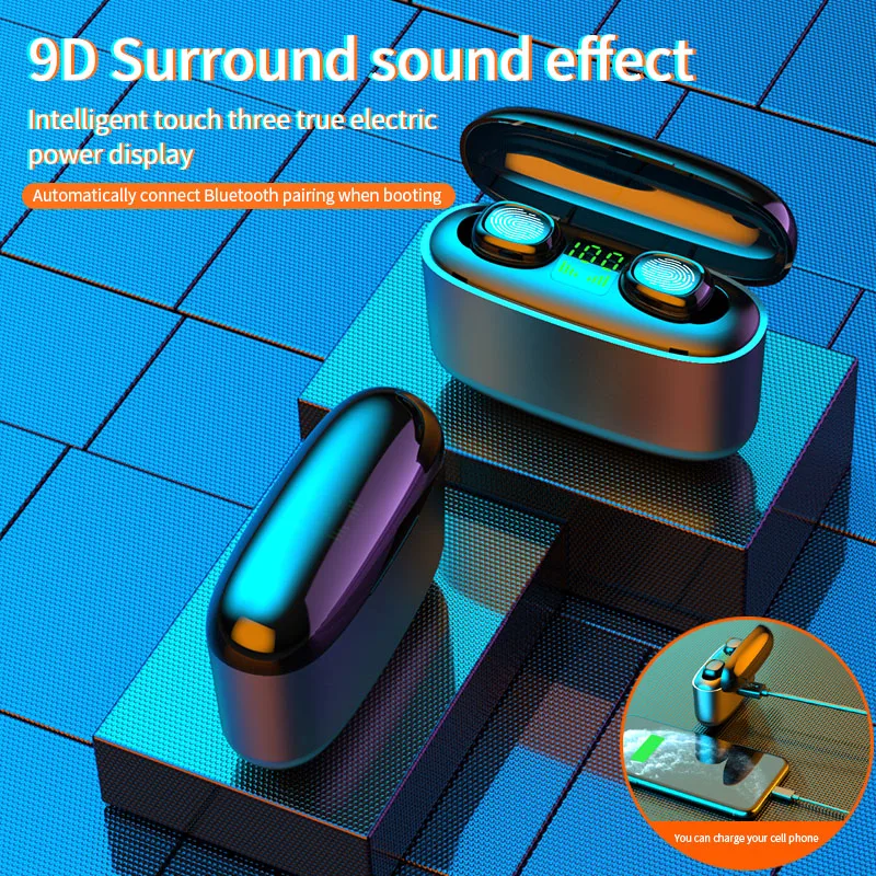 
3500mAh TWS G5S bt5.0 Wireless Touch Control Earphones LED Display TWS Sport Earbuds IPX7 Waterproof with Power Bank 