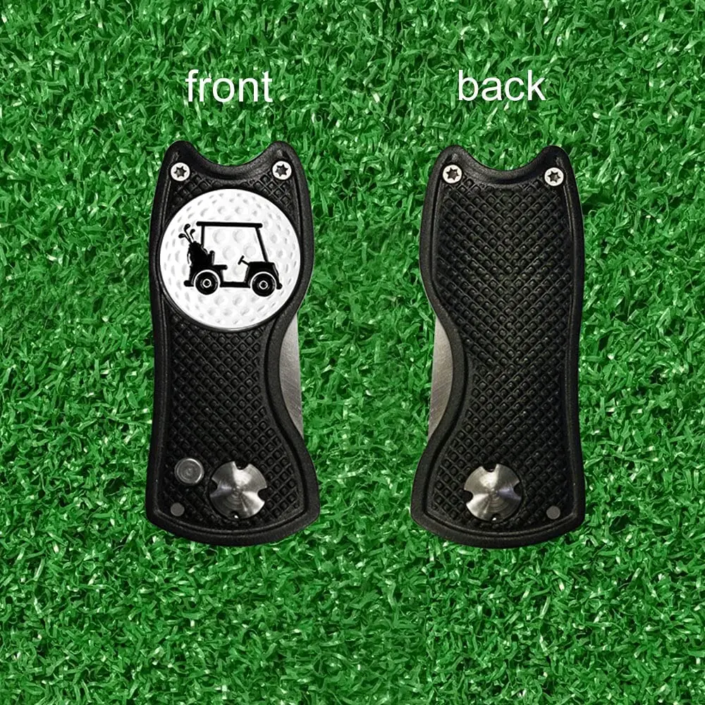 Repair Tool,Foldable Divot Tool, Stainless Steel Switchblade with 2 PCS Detachable Golf Ball Marker Pop-up Button