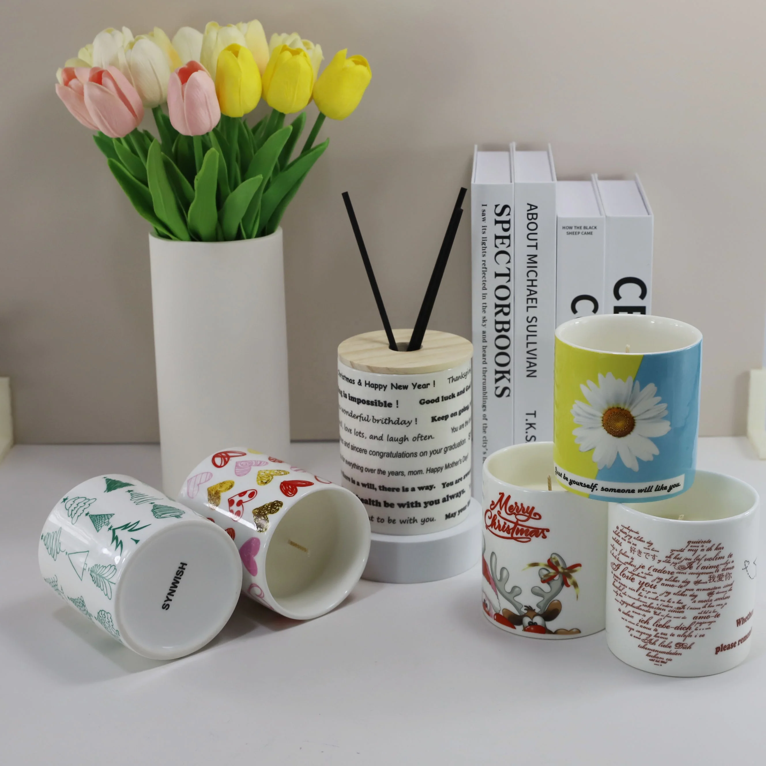 Luxury White Home  Decoration Ceramic Jar DIY Scented Candle Gift Set Lemongrass Soy Candles Private Label Custom