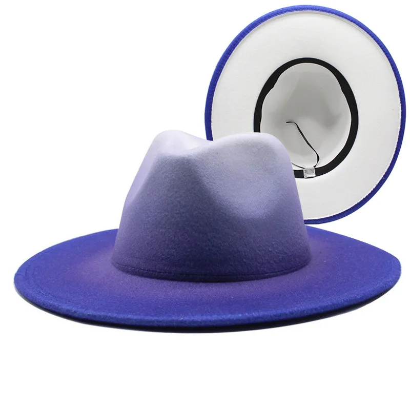 Autumn Winter Fashion width Brim Jazz Hats 2 Tone Spray-Paint Gradients Color Men Women Custom