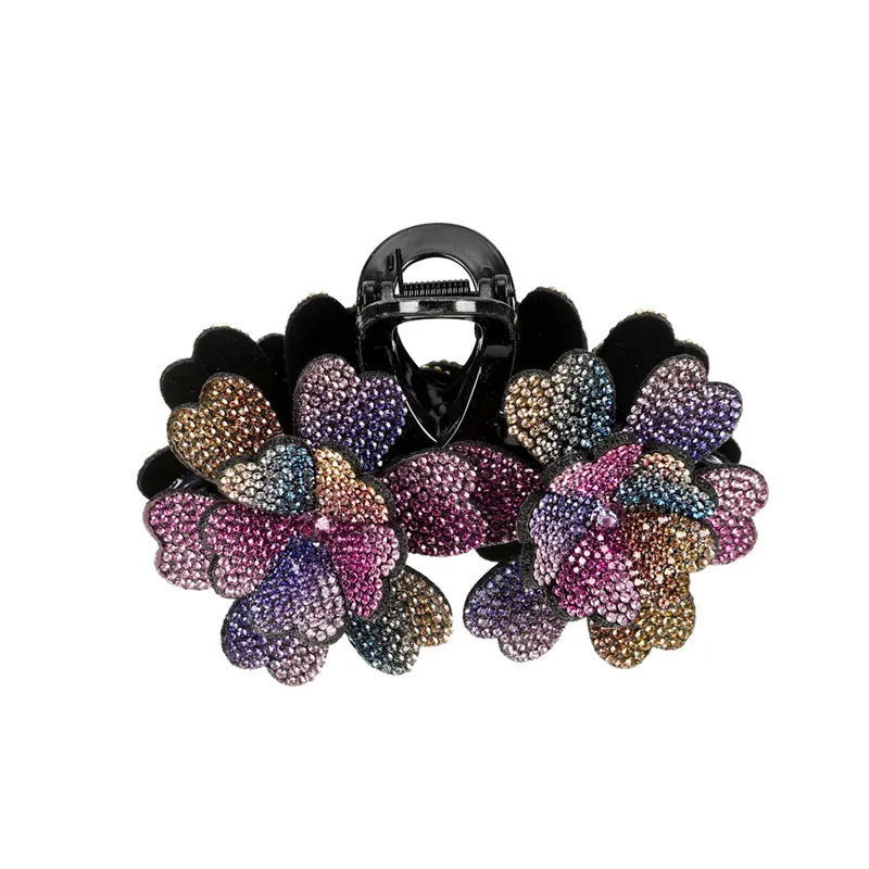 Vintage Women Large Flower Hair Clip Women Rhinestone Shark Hair Claw