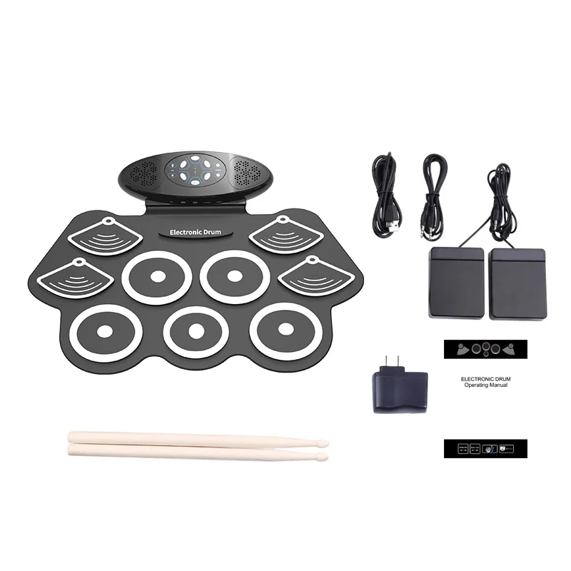 Cheapest roll up drum kit for kids electronic drum set silicon drum pad  with battery