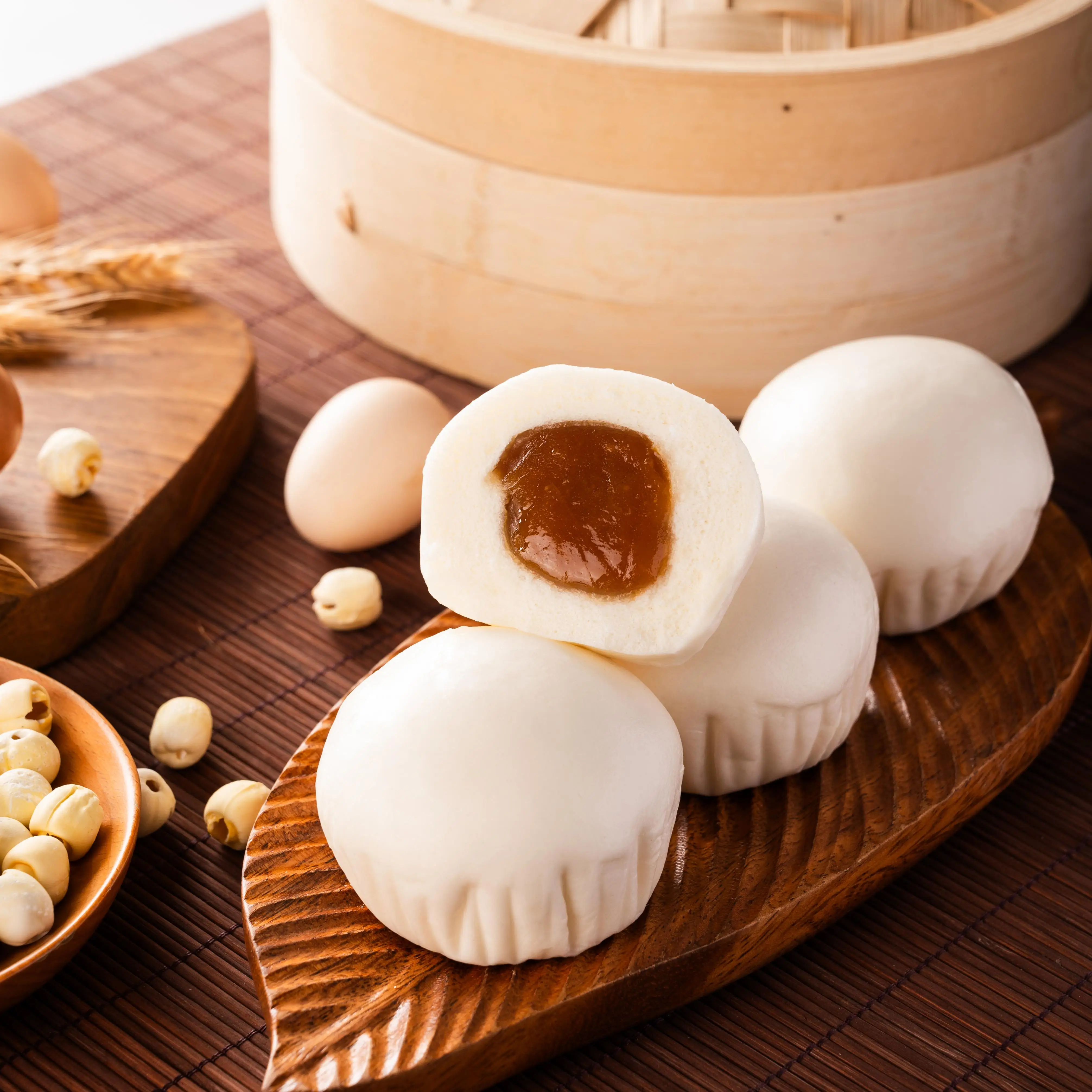 Chinese Frozen Steamed Bun Stuffed with Lotus Seed Paste Cantonese Style Lotus Paste Bun