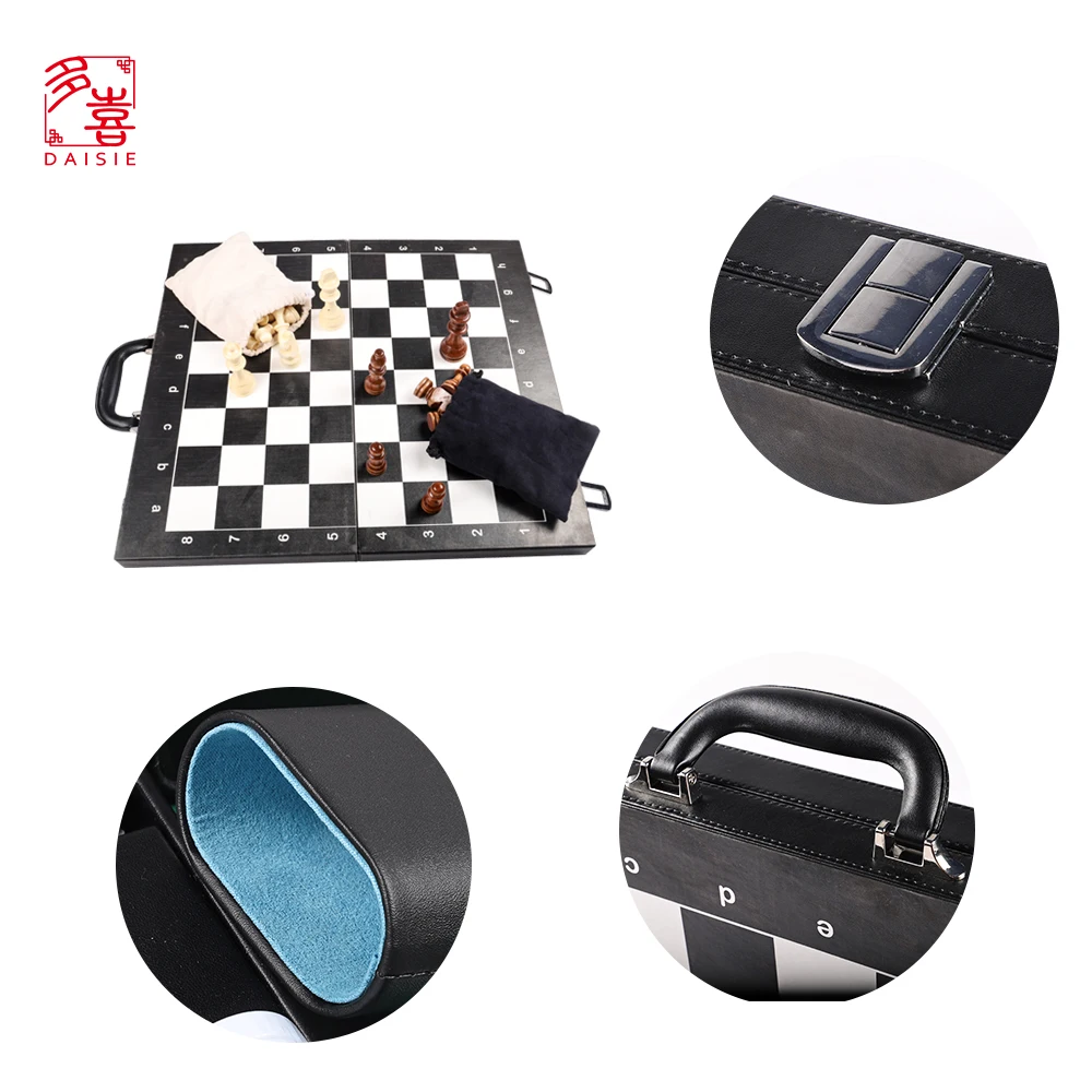 High Quality Leather Customized 2 in 1Folded International Chess Game Set and Backgammon set
