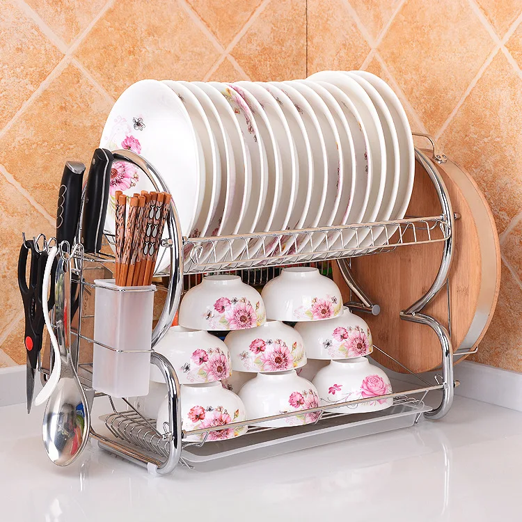 Multifunctional Storage Organizer Dish Drainer Dryer 2 Tier Dish Rack