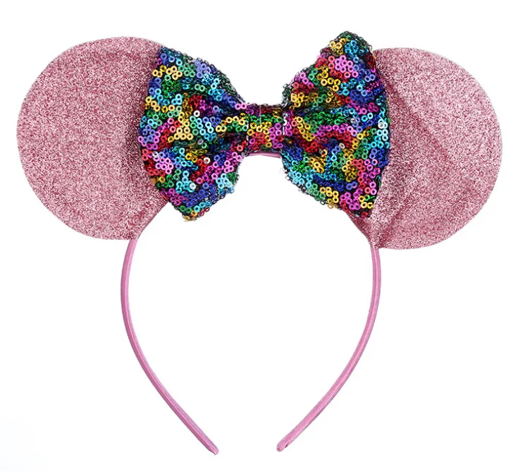 Повязка на голову с цветочным узором и блестками и бантом; Повязка на голову с ушками мышки для девочек; Детский головной убор ручной работы