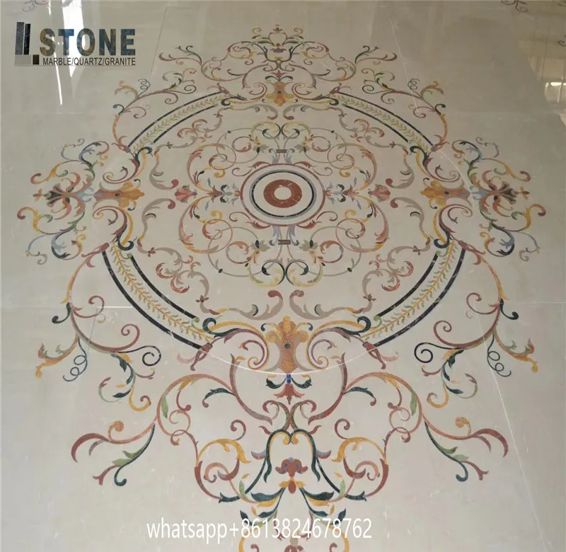 Hotel Lobby flooring marble Luxury Grand Stair Unique onyx Flooring Marble Water jet medallion for floor and stair