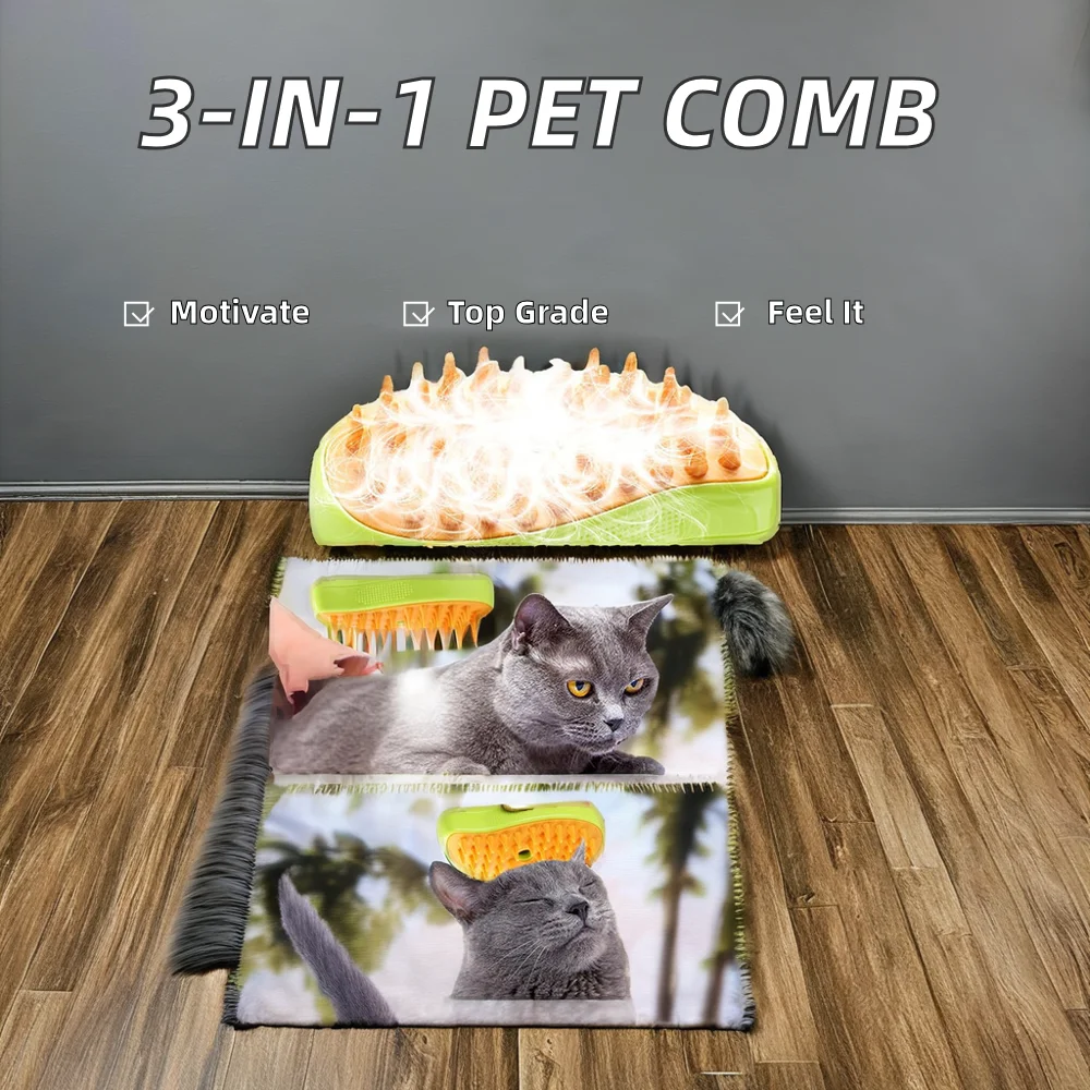 3-in-1 Rechargeable Automatic Cat Steam Brush Self-Cleaning Pet Dog Hair Grooming Comb with Massage Spray Plastic Grooming Tool