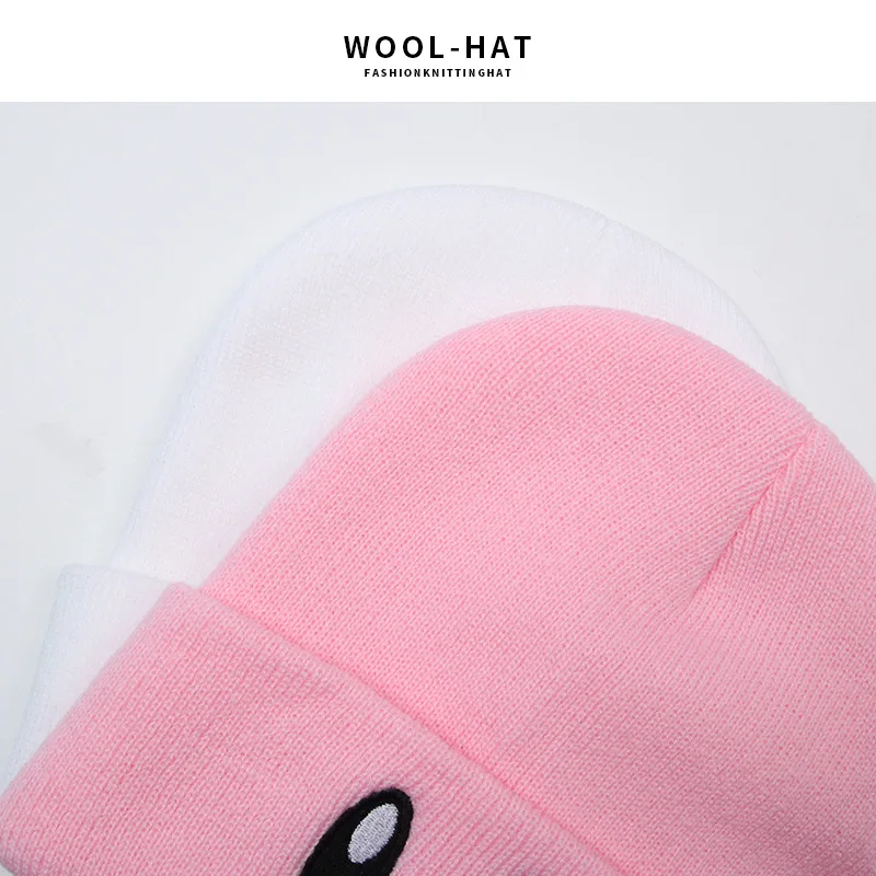 New pink star Kirby embroidery children beanie expression wild wool hat fall winter casual cute knit hat children