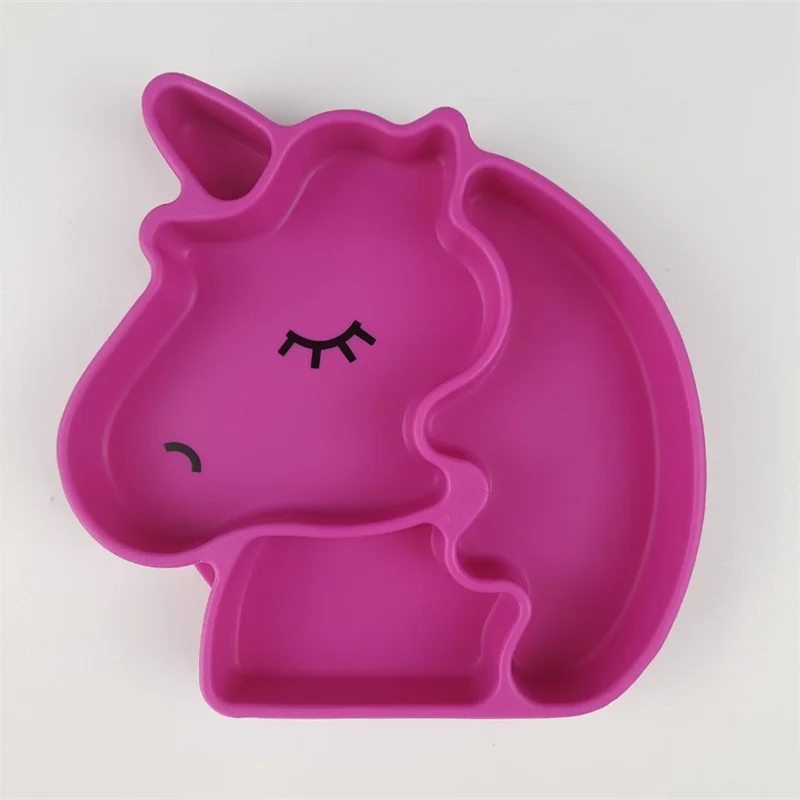 Baby Divided Plate Silicone- Portable Non Slip Child Feeding Plate with Suction Cup for Children Babies and Kids BPA Free