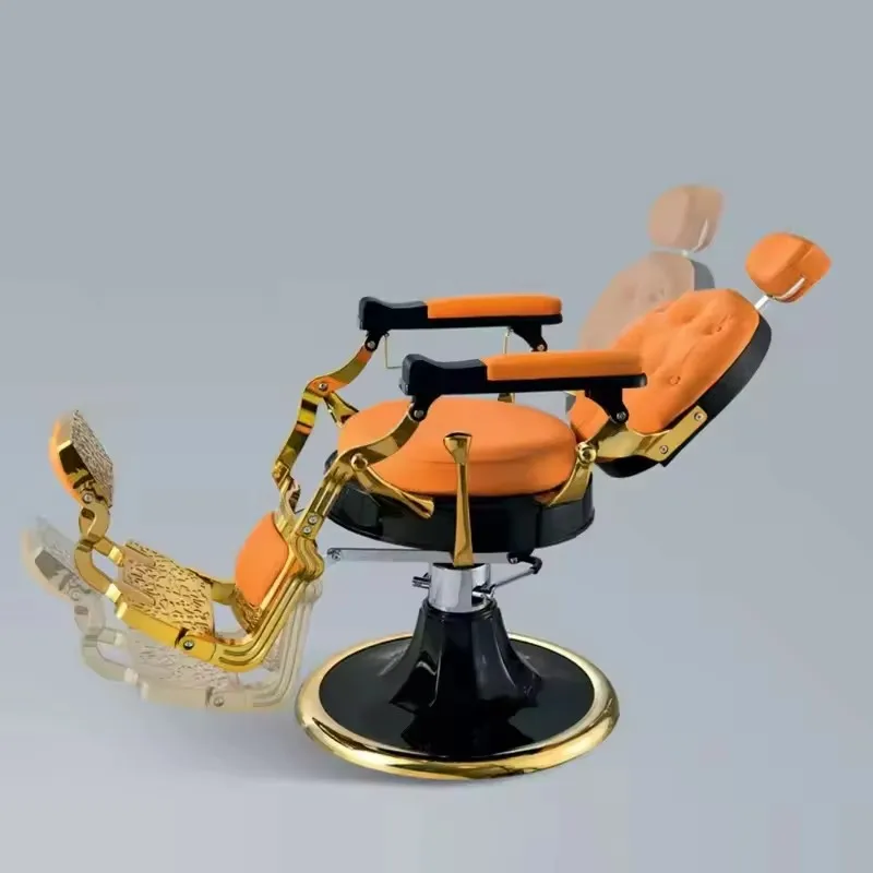 Antique style beauty hair salon orange leather hairdressing chair hydraulic pump adjustable barber styling chair