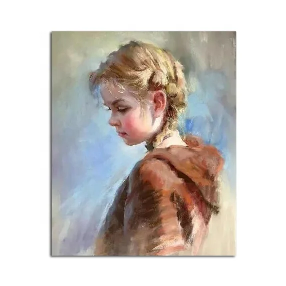 Hand Painted Blonde Girl Wall Art Canvas Figure Oil Custom Painting Portrait