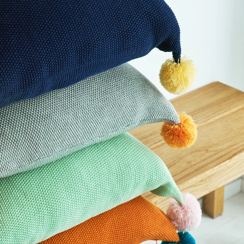 Yw  Soft 100% Cotton Custom Knit Decorative Crochet  Knitted Throw Baby Cushion Pillow Case Cover