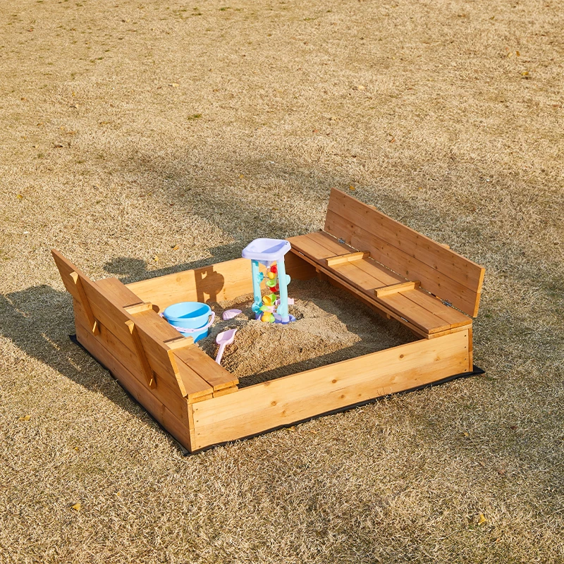 Hot Sale Wooden Sandbox Fir Wood Outdoor Sandpit Kids Sand Pit Toys with Benches