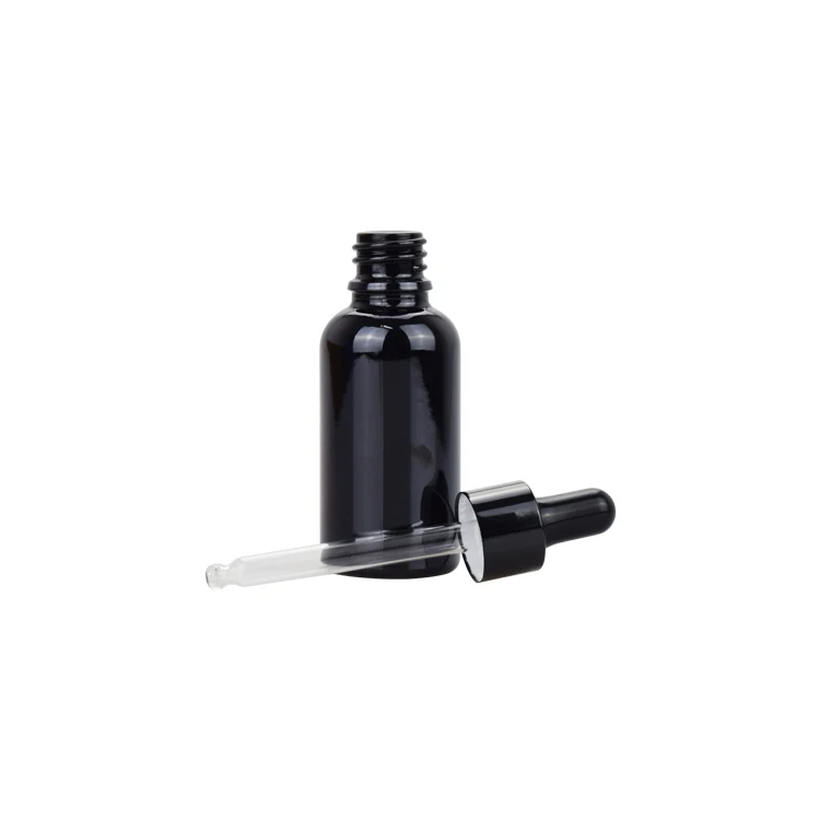 Hot sale luxury black cosmetic packaging essential oil 30ml 50ml 100ml glass dropper bottles with packaging box