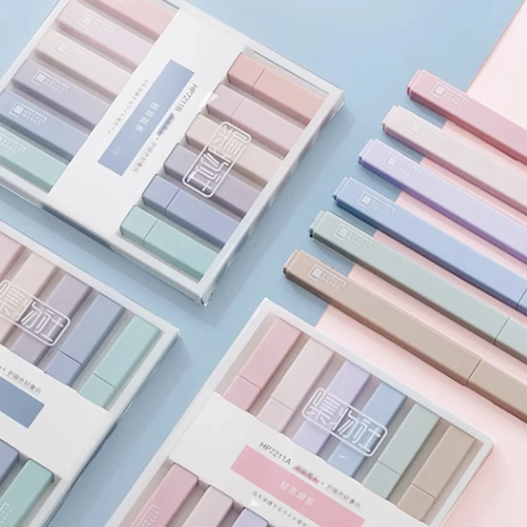 OEM custom low moq highlighter rectangular marker cheap macaron pastel colors highlighter pen set