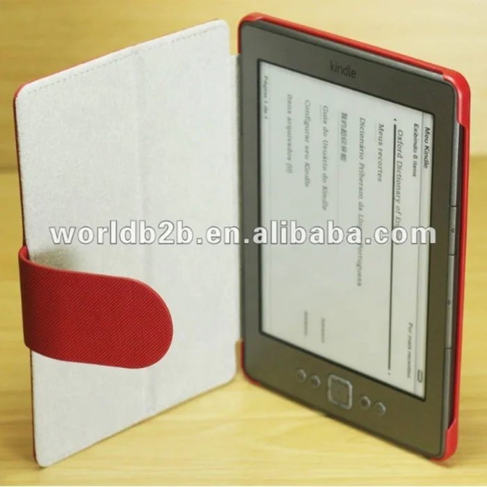 
 Gray Leather skin hard Case Cover for Amazon Kindle 4 with stand Good quality leather Protective Case for Kindle 4  