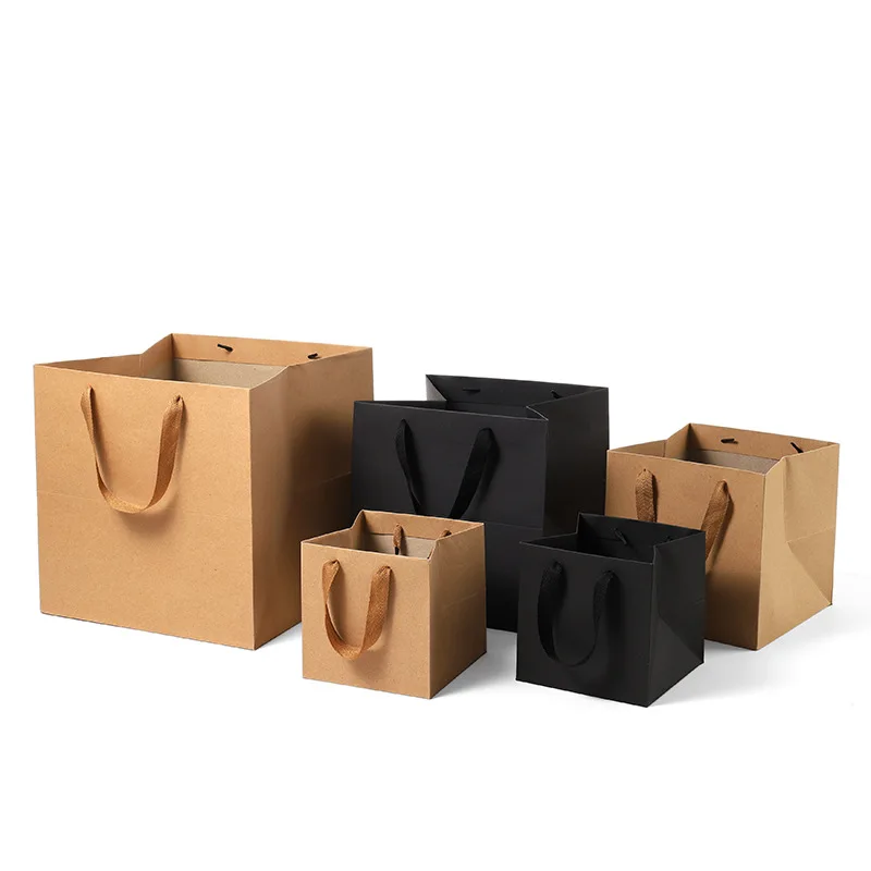 Directly Sale Clothing Gift Black Recycle Tote Paper Bag Washable Kraft Paper Shopping Bag With Difference Size