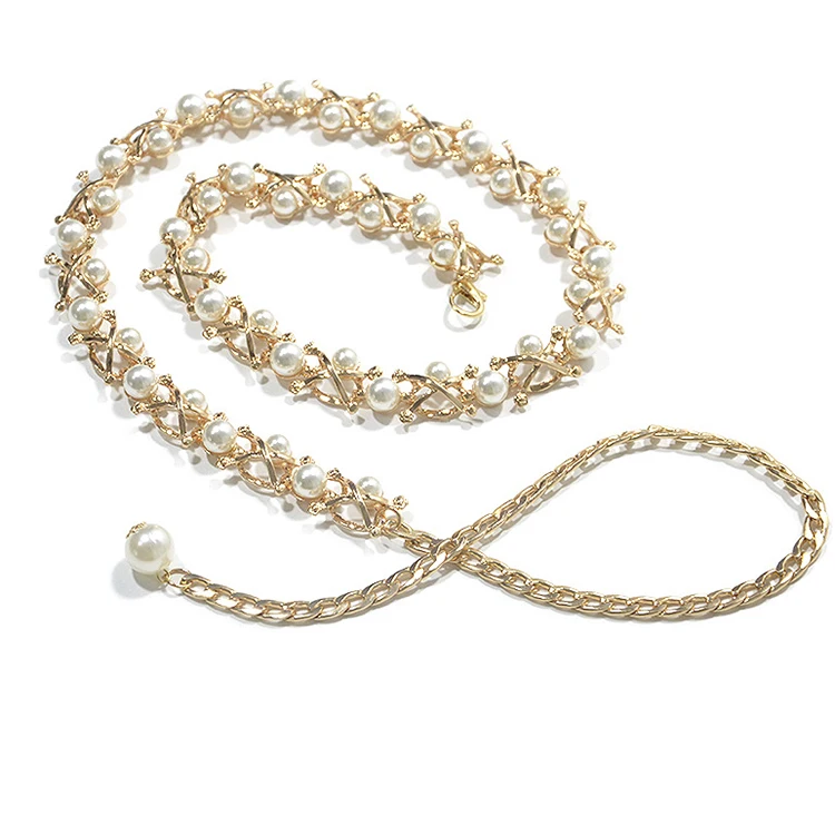 2021 New Arrival Women Casual Decoration Pearl Inlaid Belly Dance Waist Chain