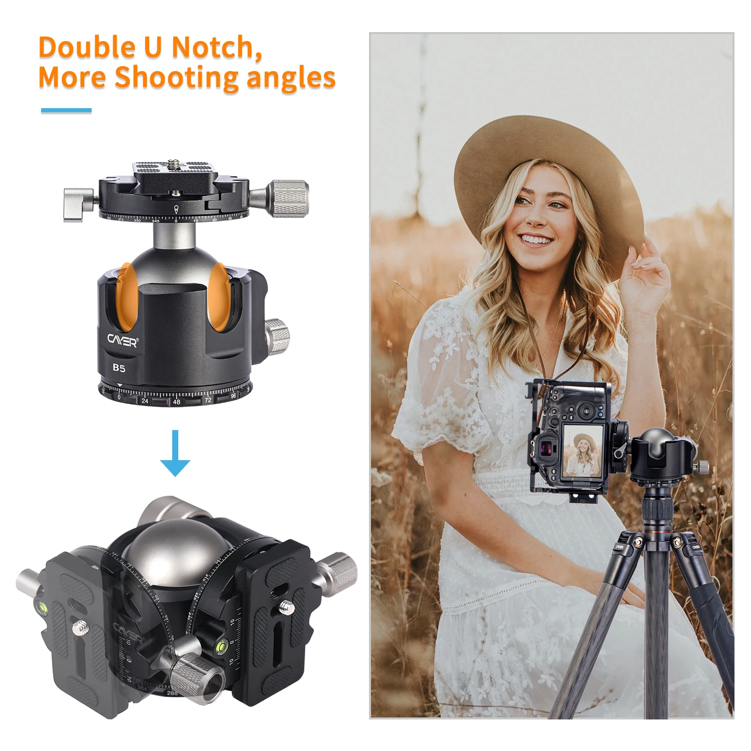 Cayer B5 54 мм алюминиевый Профессиональный 360 панорамный штатив с шаровой головкой для камеры, 15 кг нагрузки шаровой головки