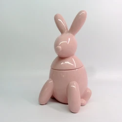 Lovely pink ceramic balloon rabbit jar container for candy cookies storage  25cm High