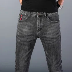 Высококачественные тонкие Молодежные черные мужские джинсы Fallr стрейч с прямой цилиндрической вышивкой