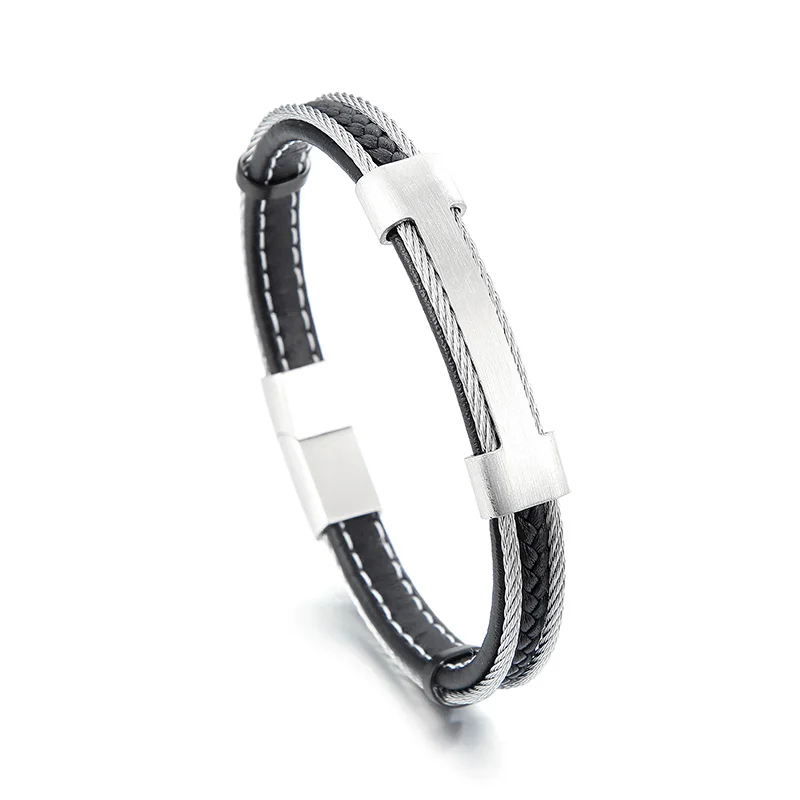 KALEN Unisex Fashion 210mm Stainless Steel&Leather&Micro Fiber Bracelets