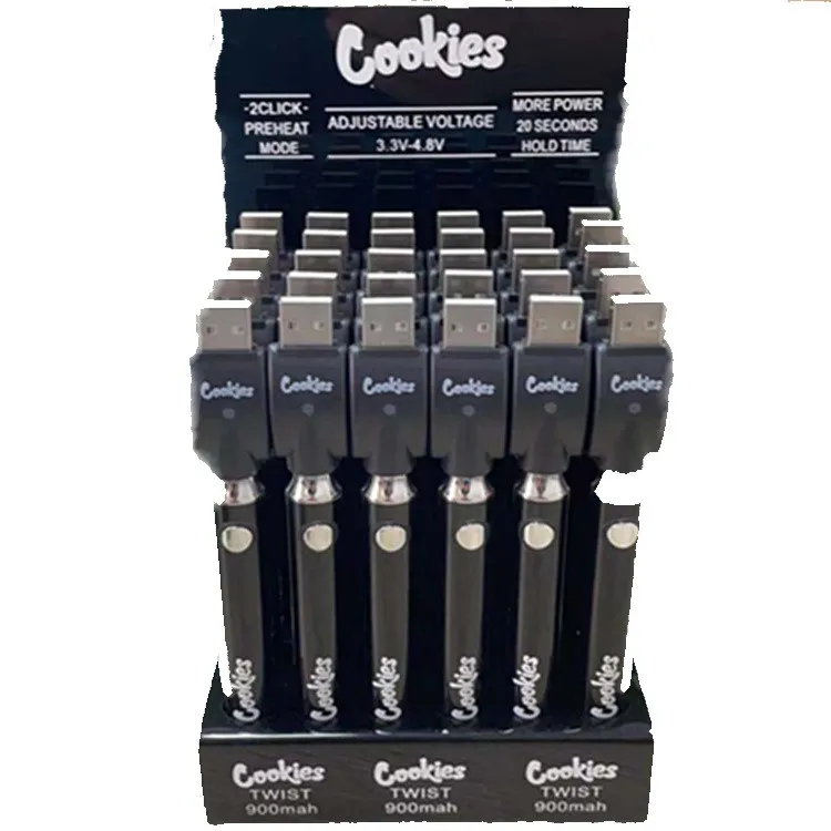 
2021 wholesale price the hottest 900 mah slim pen cookies twist battery 30ct with display box 