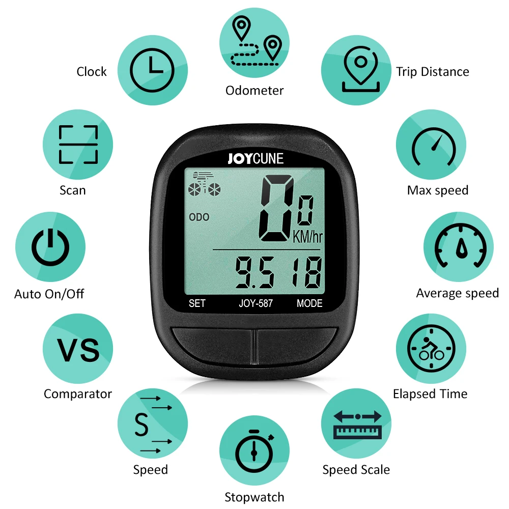 Bike Computer Bicycle Waterproof Wired Speedometer and Odometer Stopwatch Cycle Bike Computer with LED Display for Outdoor Cycle