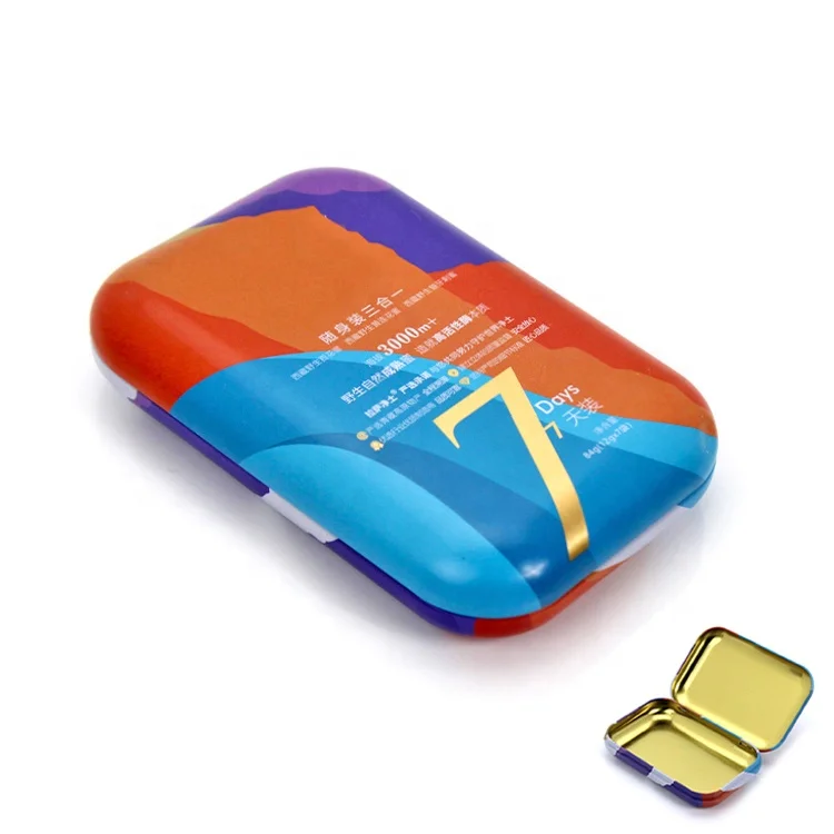 Custom Food-Grade Rectangular Slim Flat Mini Metal Tin Box with Hinged Lid for Chewing Gum Mints Candy and Health Products