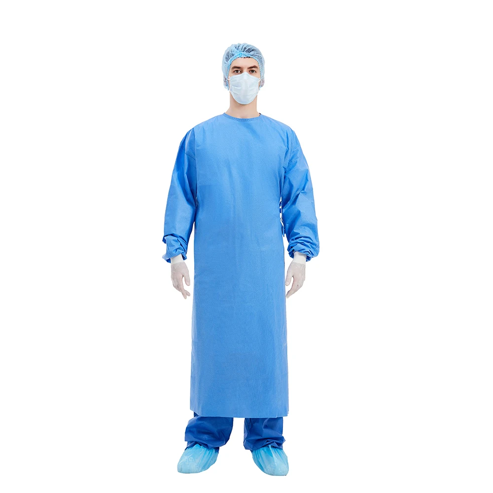 Sterile Disposable Isolation Gown 45g Reinforced Blue Surgical Gowns Water Proof AAMI Level 3