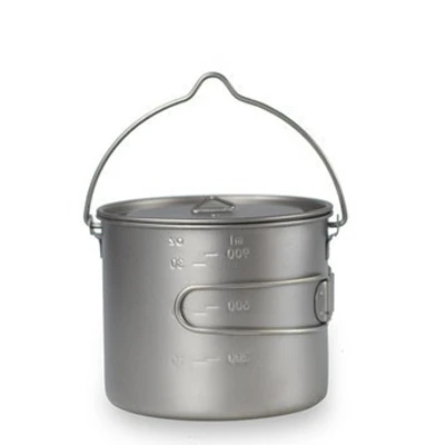 2000ml 2800ml Outdoor Camping Large Titanium Cooking Pot Set with Folding Handle